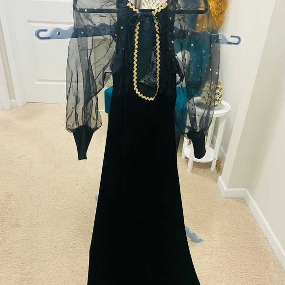 Black Long Sleeve Maxi Dress with Sheer Polka Dot Sleeves - Picture 4 of 4